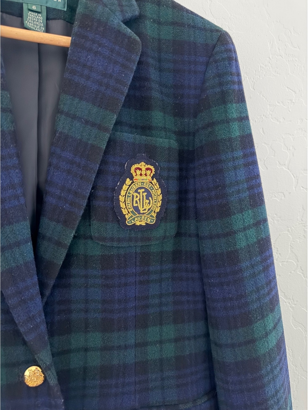 Lauren Ralph Lauren Women's Plaid Wool-Blend Twill Blazer Size 6 Green Jacket - Picture 5 of 8